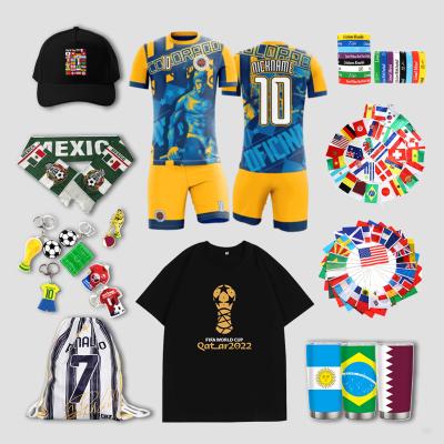 China Football Fan Custom 2022 Qatar World Cup Hats Tshirts Major Jerseys Chains Drawstring Pockets Scarves Flags Best Gifts For Football Fans for sale