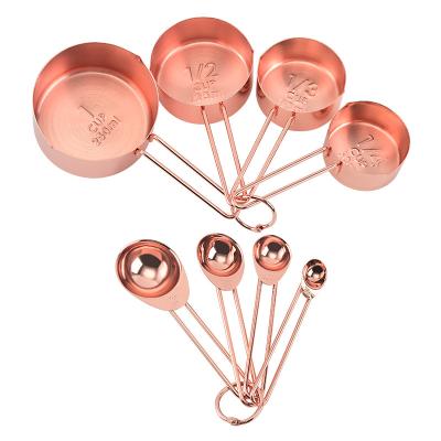 China Sustainable Rose Gold Stainless Steel Measuring Cups and Spoons Baking Set of 8 for sale