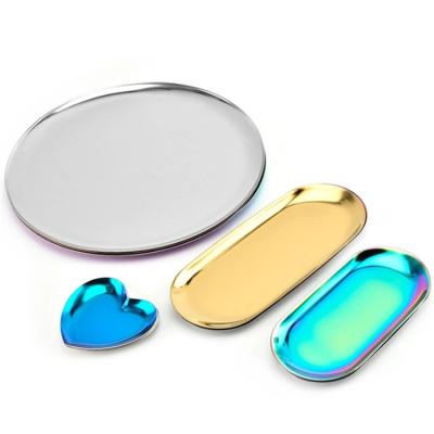 China Grease Resistant Nordic Elliptical Metal Mirror Stainless Steel Style Home Decoration Tray Storage Tray for sale