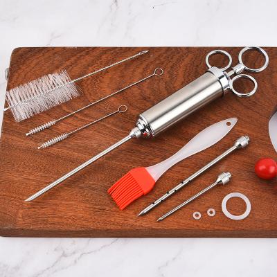 China Viable Stainless Steel Kitchen Syringe Flavor Turkey Sauce Kit Injection Needle With Oil Brush for sale