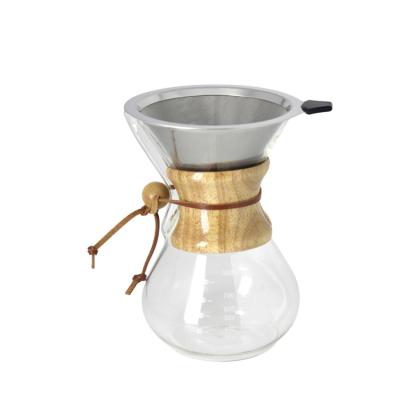 China Durable high quality wooden handle long spout pour over pyrex drip 400ml glass coffee pot maker for sale