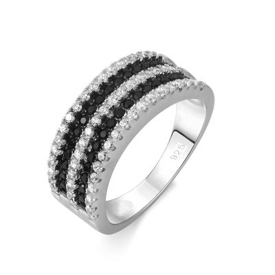 China Trendy Fashion 2021Brand TCC with Black and White CZ Rhodium Plated Sterling Silver Ring for sale