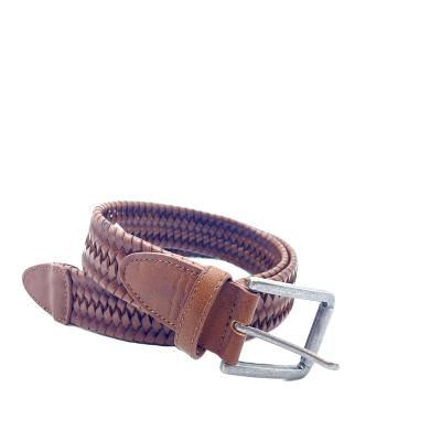 China Fashion Popular Luxury Genuine Leather Men's Casual Jeans Braided Elastic Belt Stretch Cowhide Belt Men's Leather Women's Casual Knitted Pin Buckle Belt for sale