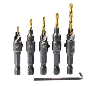 China 5Pcs Drilling Countersink Wood Drill Bit Set With Quick Change Hex Shank Screw for sale