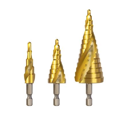 China For 3pcs 4-32mm 4-12mm 4-20mm Metal Groove Step Core Drill Bits Titanium Metal Wood Spiral Drilling Machine Tools for sale