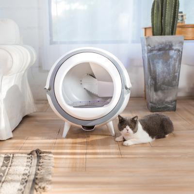 China White plastic large space viable closed automatic cat litter box smart automatic cat litter box pet cat litter box for sale