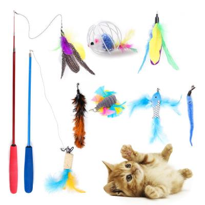 China 2021 New Viable Amazon Pet Supplies Interactive Rope Cat Feather Rod Training Agility Funny Cat Puzzle Toy for sale