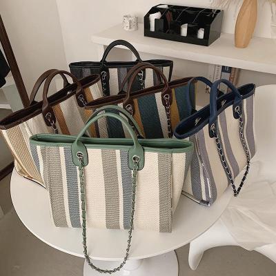 China Other High Quality Fashion Canvas Tote Bag PU Handle Designer Chain Hand Bags Handbags for Women Luxury for sale