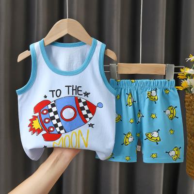 China Soft children's vest suit cotton boy and girl baby clothes two-piece sleeveless summer suit wholesale for sale