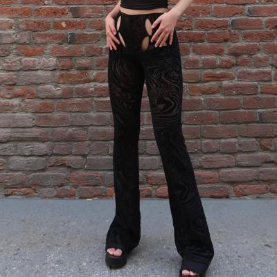 China New sexy SZ0978 QUICK DRY printed hollow out thin casual bell bottoms for sale