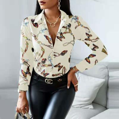 China SZ1151 new color printed contrast print women's long sleeve anti-pilling shirt temperament border business shirt for sale