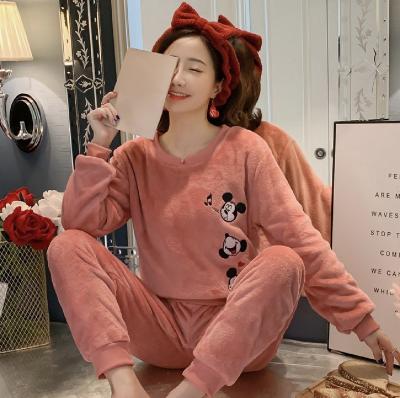 China QUICK DRY pajamas set fleece flannel pajamas women cartoon autumn and winter thick warm coral pajamas for sale