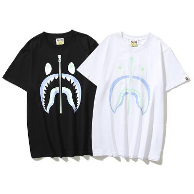 China Anti-wrinkle Bape Luminous Shark Customized Print Cotton Men's Summer New Fashion Brand Couples T-shirt Spot Short Sleeve Wholesale for sale