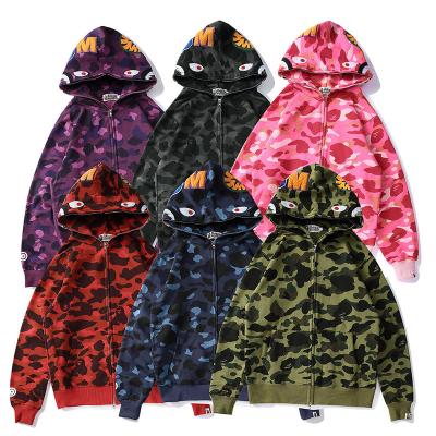 China 1:1 Original Edition QUICK DRY bape bathing monkey shark camo zipper streetwear gear hip hop sweatshirt men women unisex bape hoodie for sale