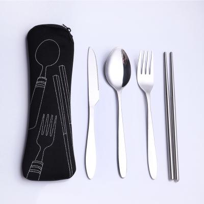 China Sustainable 18/0 Stainless Steel Cutlery Knife Spoon Fork Chopsticks Set Portable Flatware With Bag for sale