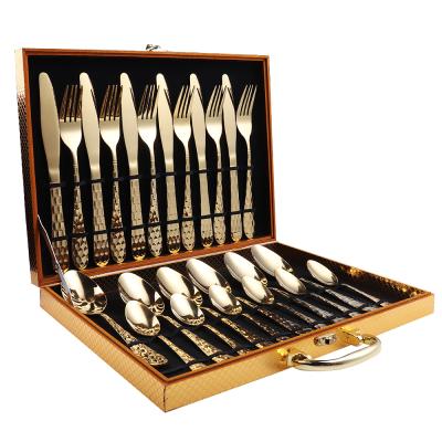 China Sustainable Mirror Polishing Stainless Steel Flatware Set 24 Pcs Cutlery Set With Wooden Box for sale