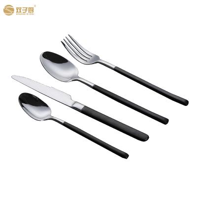 China Long Handle Severable Ware Tableware Black Long Handle Flatware Set for sale