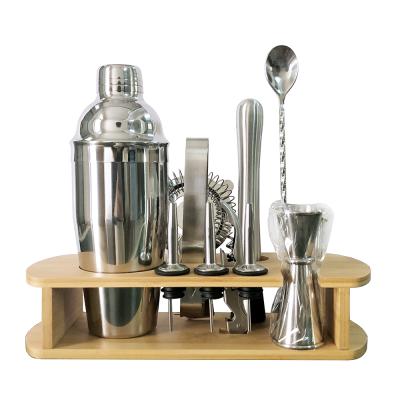 China Stocked 16 Pieces Bar Shaker Set Cocktail Accessories With Bamboo Rack for sale