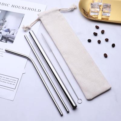 China Viable Accessories Customized Bar Logo Stainless Steel Straw 4pcs Straw Set With Brush In Pocket for sale