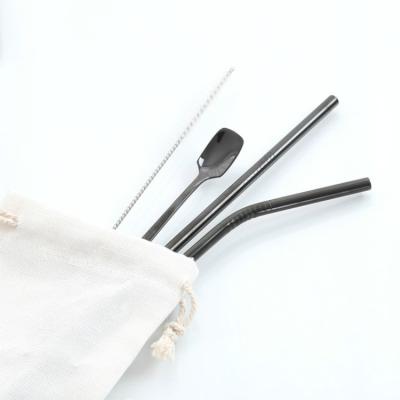 China Viable Bar Accessories Portable Stainless Steel Spoon Drinking Straw Stirring Set With Wheat Box for sale