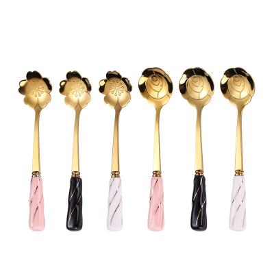 China Latest Sustainable Design Titanium Flower Shape Rose Stainless Gold Tea Coffee Spoons for sale