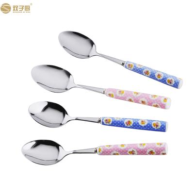 China Sustainable Ceramic Stainless Steel Handle Spoon Child Fork Cutlery Set for sale