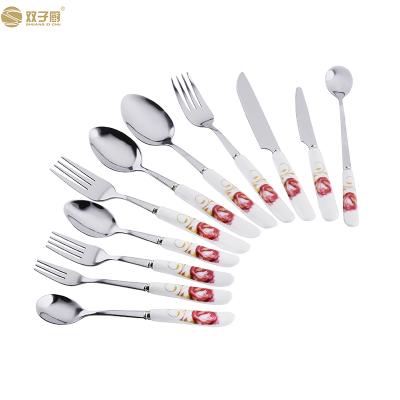 China Durable Ceramic Stainless Steel Fork Knife And Spoon Set Kids Cutlery for sale