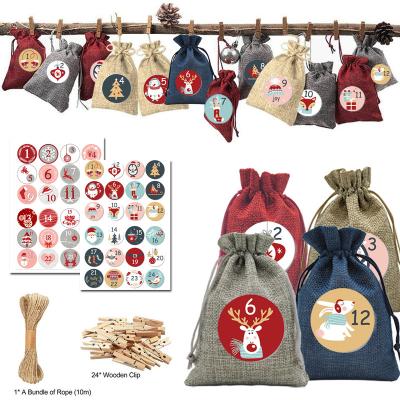 China 24Days Snack Christmas Advent Calendar Bags Advent Calendar Gift Bags DIY Set Stickers Christmas Advent Calendar Paper Decor for sale