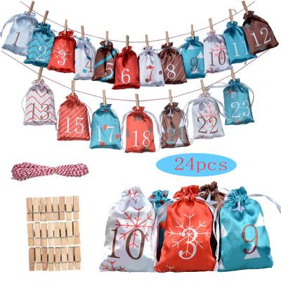 China Christmas Advent Calendar Gift Bag 24 Days Satin Advent Calendars Candy Gift Hanging Bag Christmas Countdown Holiday Decors DIY Bags for sale