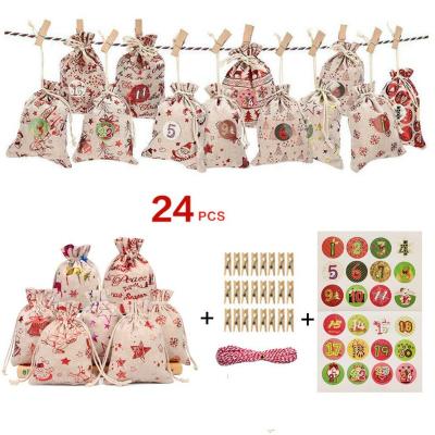 China Christmas Countdown Burlap Calendar Bags 24 Days Christmas Burlap During Advent Calendars Candy Gift Bags Burlap Bags for sale