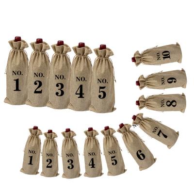 China JUTE 1-20 Number Jute Wine Bags Red Wine Bottle Gift Bag Christmas Wedding Party Decoration Bag Custom for sale