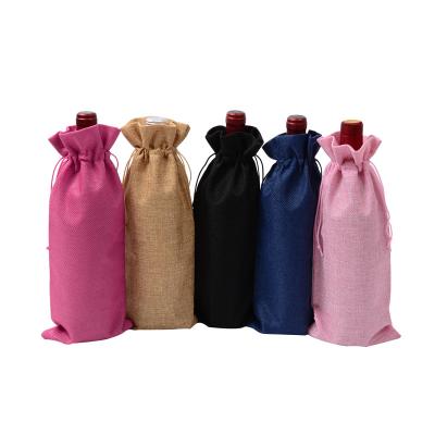 China Gift 6x14 Inch Wine Drawstring Bags Canvas Fabric Wine Bottle Gift Bags Champagne Bottle Gift Pouch for Wedding, Birthday and Party for sale