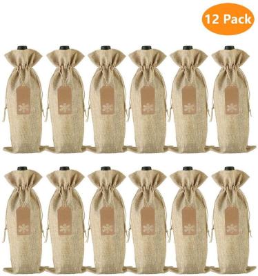 China Wedding Favor Burlap Wine Bag with Drawstrings Reusable Jute Wine Bottle Bag with Tag and Rope for Party Blind Sample Birthday Wedding Travel for sale