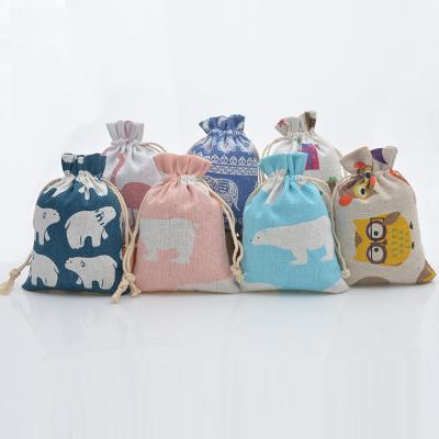 China Factory wholesale hot sale spot cheap and durable pattern cotton drawstring cotton bag recyclable cute animal drawstring gift pouches for sale