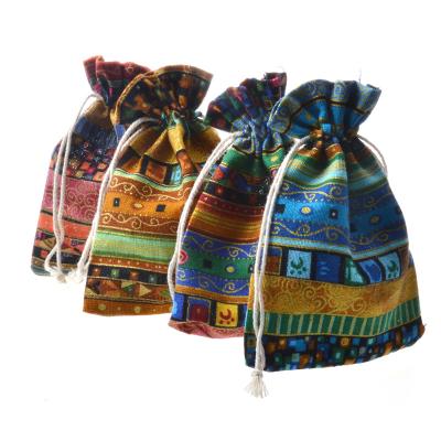 China 10x14cm Retro Egyptian Ethnic Style Stripe Cotton Drawstring Bag Storage Moisture Proof Pouches Packing Jewelry Coin Pouches Candy Gift Bags for sale