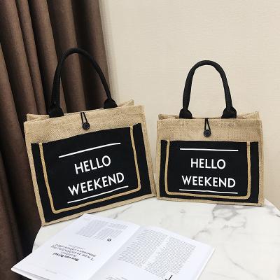 China 100% Eco-friendly Casual Women's Letter Handbags Large Capacity Canvas Ladies Beach Bags Travel Shoulder Bags Tote Clutch Multi-functio for sale