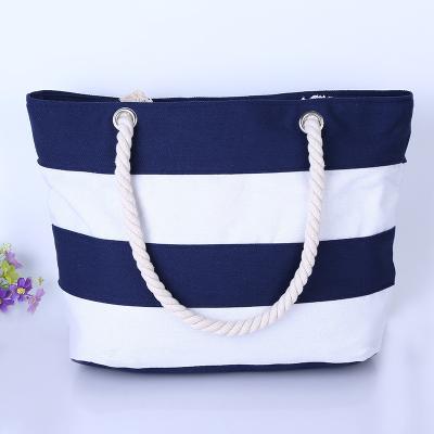 China Wholesale Striped Fashion Bag Hemp Rope Canvas Bag Large Capacity Fashion Canvas Korean Ultra Wild Thick Casual Portable Shoulder Bag for sale