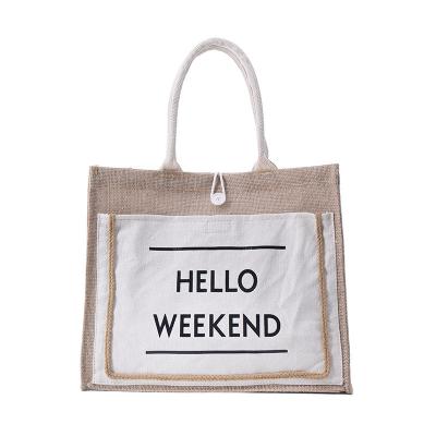 China Normcore/Minimalist Reusable Natural Eco Friendly Jute Tote Bag Bags Customized Large Simple Ladies Shopping Bag Jute Handbag Wholesale for sale