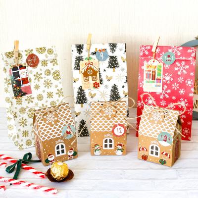 China Wrapping Paper Christmas Advent Calendar Surprise Bags and Box Creativity Suit 2021Hot Gift Bags Can DIY 24 PCS Paster and Tag for sale