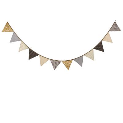 China Hot Selling Cotton Banner For 12 PCS Coffee Color Triangle Bunting With Birthday Party And Wedding Photo Background Flag for sale