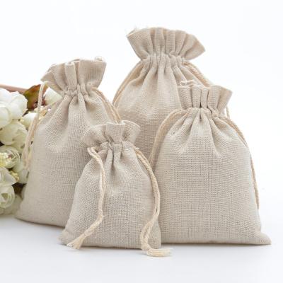 China 50pcs Recyclable 100% Cotton Drawstring Bags Rustic Cotton Muslin Gift Bags Christmas Wedding Favors Return Jewelry Tote Bag Accept Customize for sale