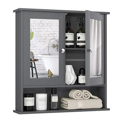 China Modern wall mounted bathroom cabinet with double doors and mirror shelves for sale