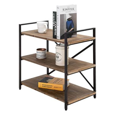 China Assembly Bookcase 3 Small Rustic Short Tier Industrial Pipe Storage Rack Shelf For Office for sale