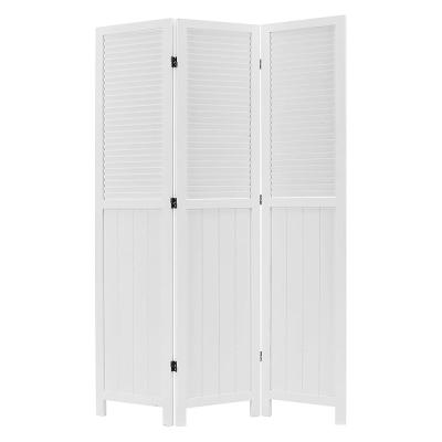 China Europe Vintage 3-Panel White Louvered Wood Folding Room Divider for sale