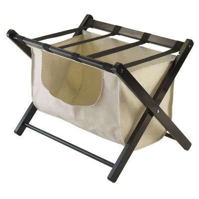 China Traditional Hotel Folding Wooden Luggage Rack With A Removable Storage Bag for sale