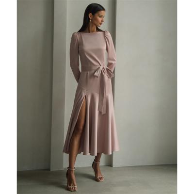 China New Haute Couture Midi Dress Breathable Custom Dress Flared Skirt and Bow Tie Details Midi Dress for sale