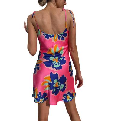 China Vestidos Mini Strap Ladies Floral Printing Spring Breathable Custom Flower Elegant Sexy Satin Summer Sleeveless Slip Dresses Women for sale