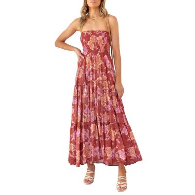 China 2023 Anti-Static Summer Floral Print Sleeveless Wholesale Cotton Maxi Chiffon Woman Long Dress for sale