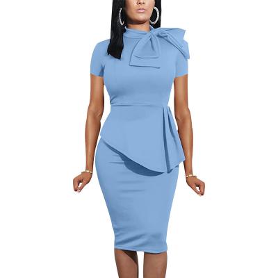 China Anti-Static Customized Bow Decorated Slim Formal Women Clothing Official Dresses For Ladies for sale