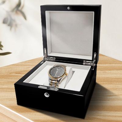 China Handmade Custom Large Square Black Watch Box Decoration Portable Wooden Gift Box for sale